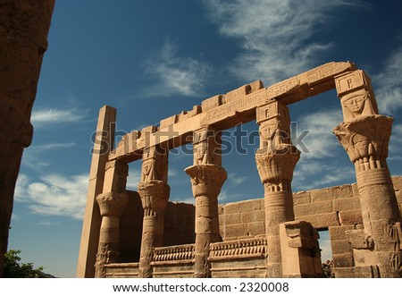 Columns depicting Hathor at the Philae Temple, Aswan.