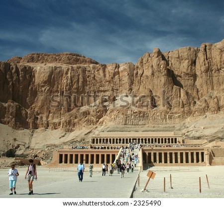 Tourists visit the Temple of Hatshepsut at Luxor, Egypt. Site of the 1997 tourist massacre.