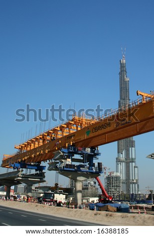 DUBAI, UNITED ARAB EMIRATES - 2008: Construction of two major projects: The Dubai Metro scheduled to open 09/09/09 and the Burj Dubai the worlds tallest building which has exceeded 636 m (2,087 ft)