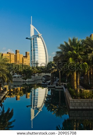 The Burj Al Arab Hotel in Dubai, UAE, taken from Madinat Jumeirah