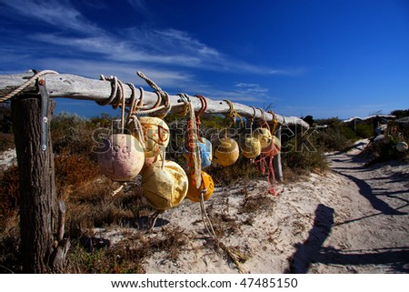Beach Pathway with Fishing Net Floats on the Fence. Dongarra - Western Australia