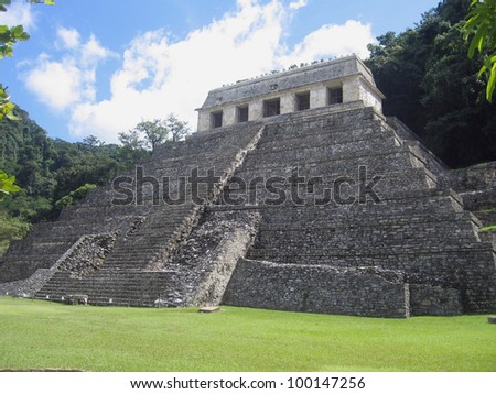 Mexico, Chiapas - Temple of the Inscriptions in *the* classic Maya city of Palenque. The tomb of Pakal, the King of the Chol Maya was found here in 1952, once an abandoned city  in the hot rain forest