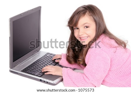 studying on her computer laptop this young girl learns more about things