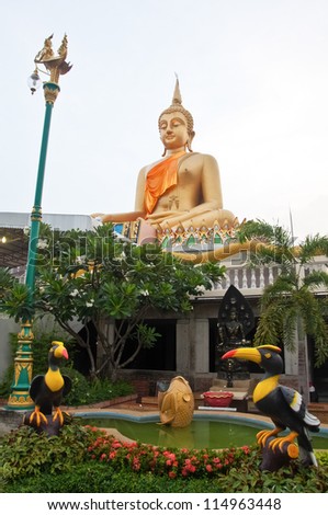 The big buddha statue sitting outdoor at Lanna temple, Pathumtani Thailand