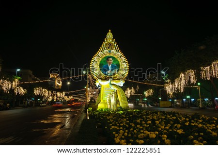 BANGKOK THAILAND-DECEMBER 5 : Lighting picture birthday celebration (father day) King of Thailand on December 5, 2012 at Ratchadamnoen road in Bangkok, Thailand