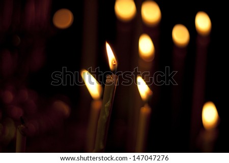 Candles on black background,candles in the church
