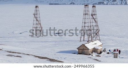 test drilling tower near to abandoned Russian mining village of pyramiden svalbard norway