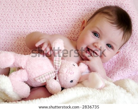 Baby Photo Girl on Baby Girl Smiling With Bunny Rabbit Stock Photo 2836735   Shutterstock