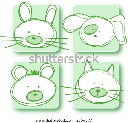 cute cartoon animals with big eyes. File Format:.ai stock vector