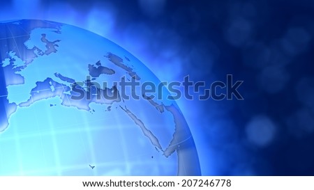 Blue big Globe on the left, breaking news style. Europe ad north Africa.