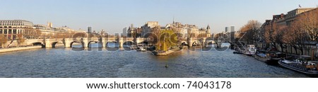 France, Paris, panoramic view of river Seine and Ile de la Cite
