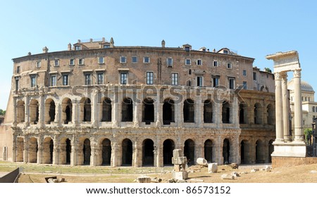 The Theater of Marcellus is an ancient open-air theater built in the closing years of the Roman Republic. Rome, Italy, Europe.