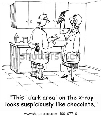 stock photo : "This 'dark area' on the x-ray looks suspiciously like chocolate."