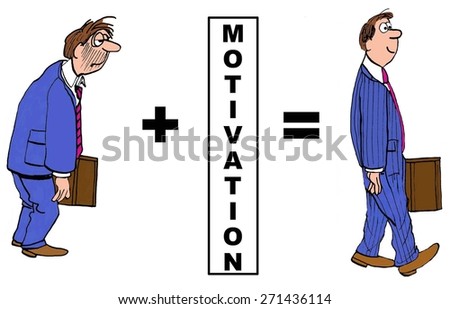 Cartoon showing the change in the businessman with motivation.