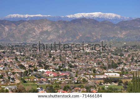 Snow-capped Mount San Gorgonio stands tall above the towns of Hemet and San Jacinto in Southern California.