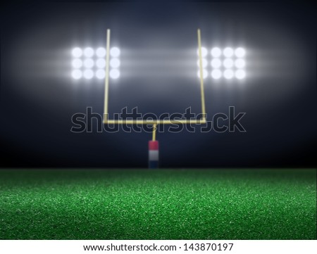 Empty Football Field With Spotlight At Night