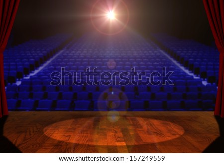 Empty Stage and Empty Seats with Bright Spotlight