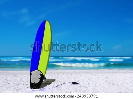 Surfboard on Sand at Beach