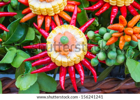 Vegetables arranged as flowers