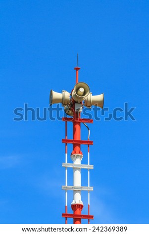 Horn speaker for public announcement and blue sky background