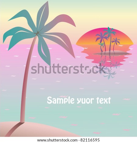Vector illustration tropical landscape with beach, sea and palm trees