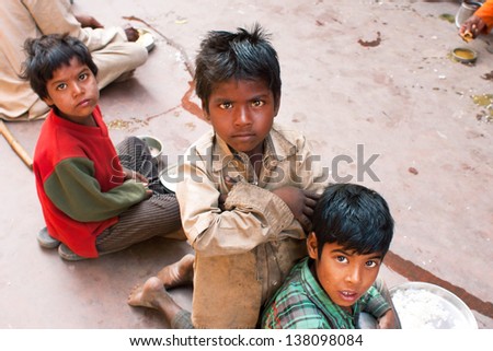 Madhya Pradesh, India - Dec 30: Unidentified Poor Children Play On The Street On December 30, 2012 In Chitrakoot India. Madhya Pradesh Is The 2nd Largest Indian State, With 105,592 Primary Schools