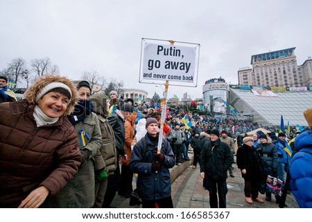 KYIV, UKRAINE - DEC 8: Man with the banner 
