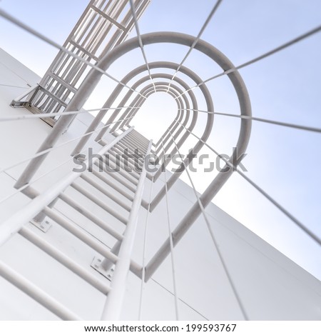 safety ladder for roof maintenance or fire emergency escape ladder on a building vertical in angle