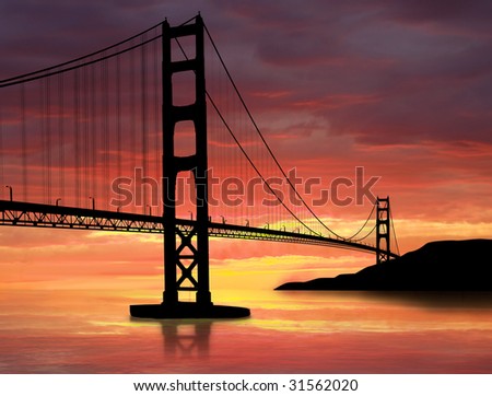 golden gate bridge sunset. stock photo : Golden Gate