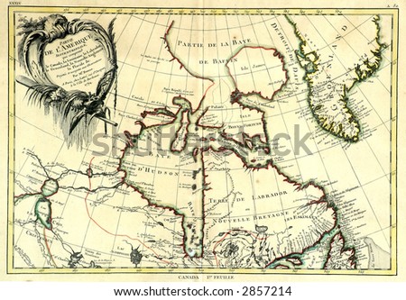 Early map of north-east Canada and Greenland.  Printed in Bordeaux, France, 1771.