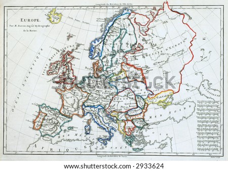 Early map of Europe, printed in France in 1785.
