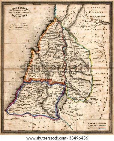 ancient maps of israel. stock photo : Antique map of old Israel, line colored, dated 1836.