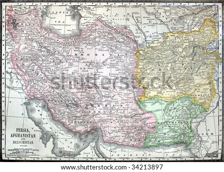 Original antique map of the Middle East, hand-colored, dated 1889.