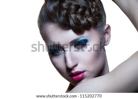 Beautiful Fashion Woman Face with Perfect Makeup over white background