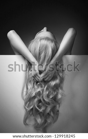Beautiful Long Hair on an Attractive Woman over white board