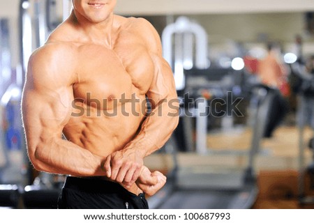 Muscular male torso of bodybuilder. Biceps