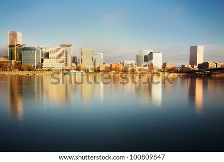 The Portland Downtown in Early morning Sunlight