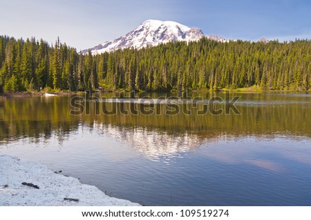 The Beautiful Reflection of mt Rainier in the reflection Lake
