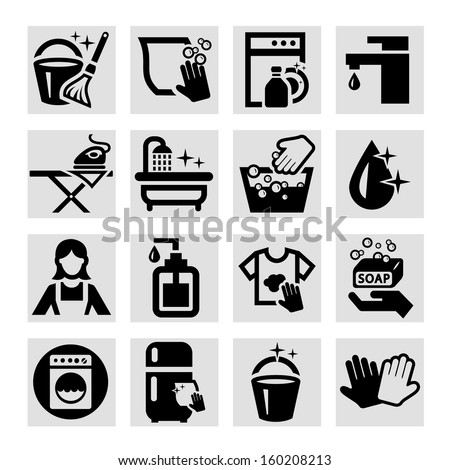 Elegant Vector Black Cleaning Icons Set Elegant Vector Black Cleaning Icons Set