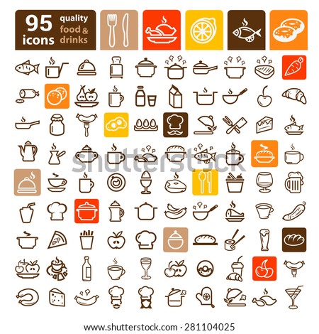 Line icon of food and drink, vector set.