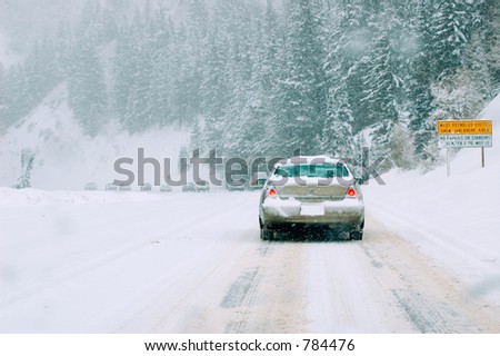 Utah mountain road in snow storm