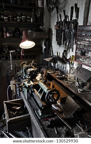 Old workshop with tools and workbench