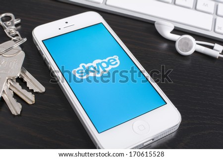 Hilversum, Netherlands - January 08, 2014: Skype Is A Voice-Over-Ip Service And Instant Messaging Client, Developed By The Microsoft Skype Division. The Name Was Derived From &Quot;Sky&Quot; And &Quot;Peer&Quot; Stock Photo 170615528 : Shu