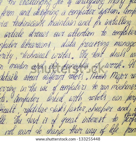 Hand written text about computers on old paper
