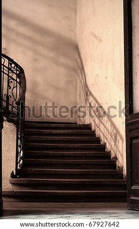 Abstract detail of rustic stairs in Old budapest building interior