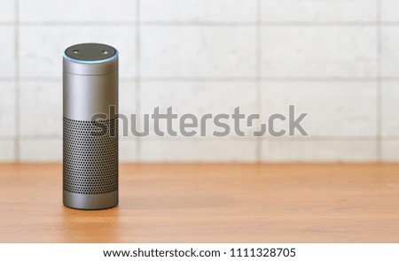 voice controlled smart speaker on a table