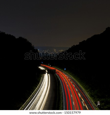 long time exposure on a highway with car light trails