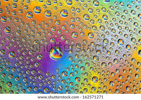 waterdrops on Rainbow colorful orange blue purple gradient background