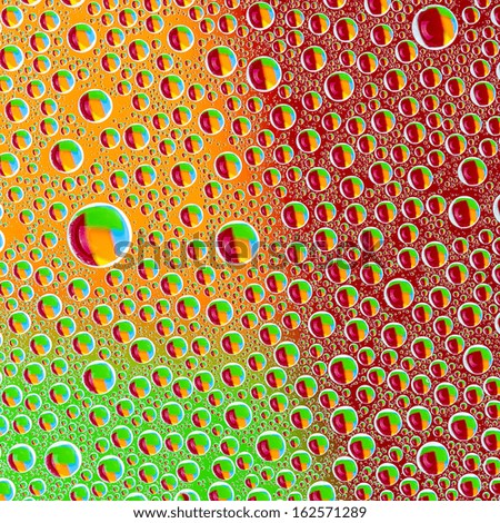 waterdrops on Rainbow colorful orange green red gradient background