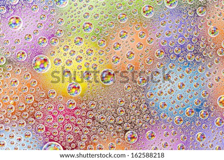water drops on colorful orange blue yellow sweet candy Sugar love pearls refraktion background